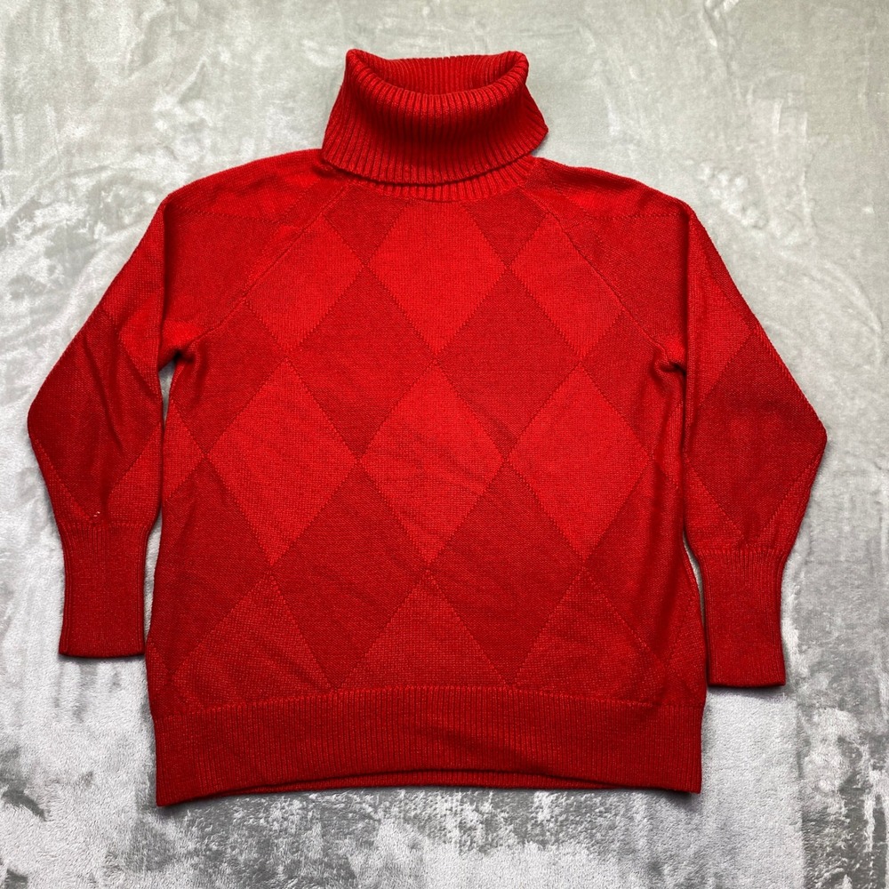 Banana Republic Red Argyle Turtleneck Sweater Size M Boho Preppy Cottagecore